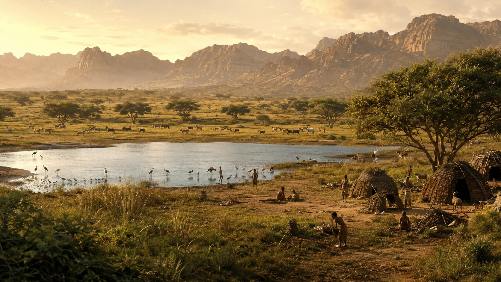 Artistic reconstruction of Green Arabia, a lush savanna landscape during the Neolithic Holocene Humid Period