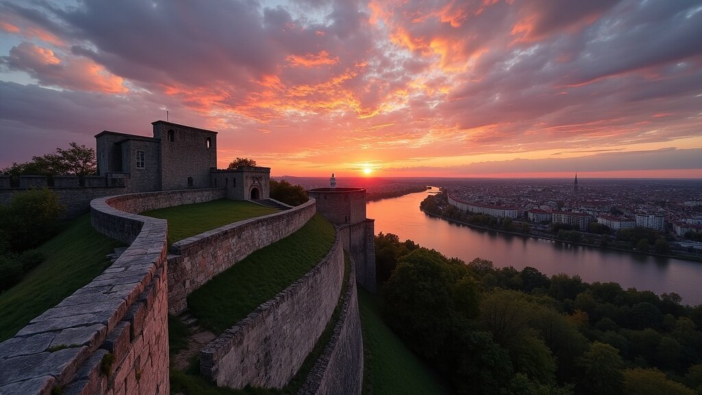 Belgrade Fortress at the confluence of Sava and Danube rivers