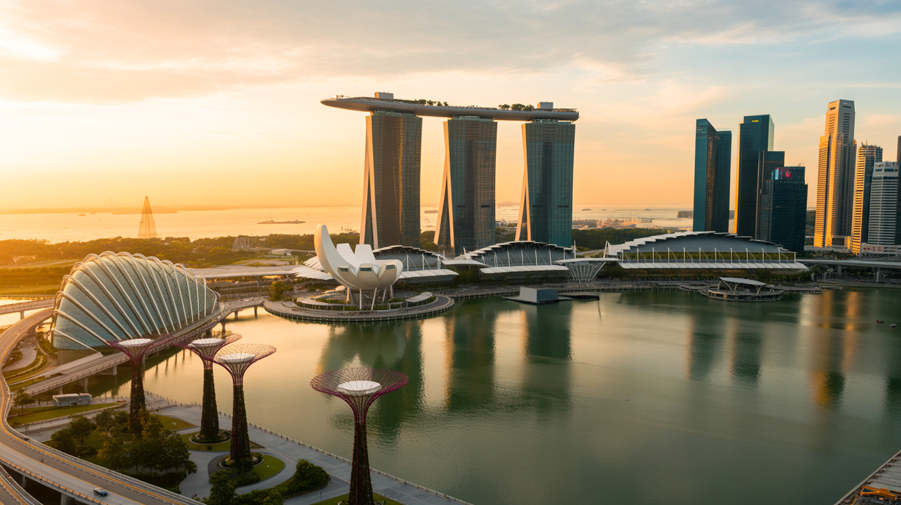 Singapore Marina Bay skyline at sunset