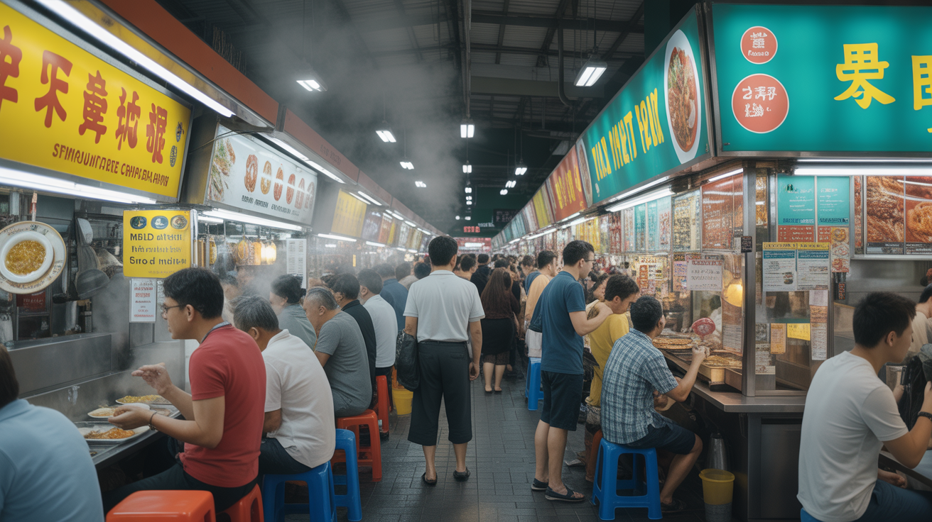 Singapore hawker centre multicultural crowd