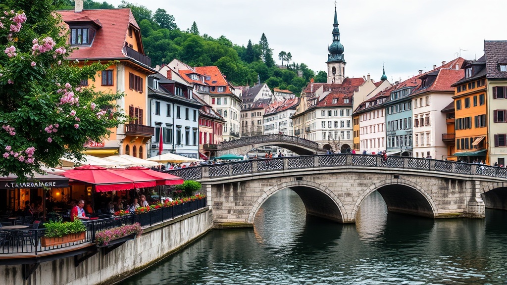 Ljubljana riverside with Plečnik colonnades