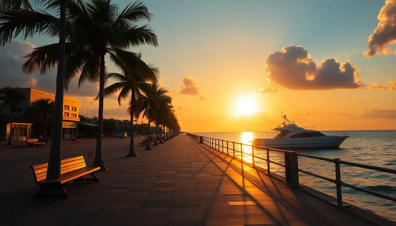 Paramaribo Seafront Promenade at golden hour