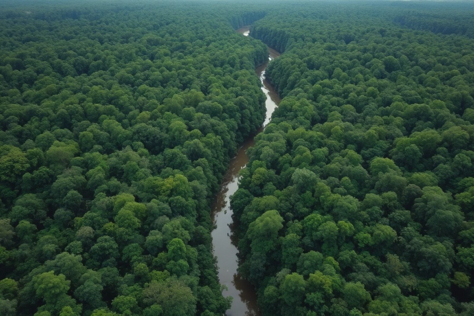 Aerial view of Suriname dense Amazon rainforest canopy