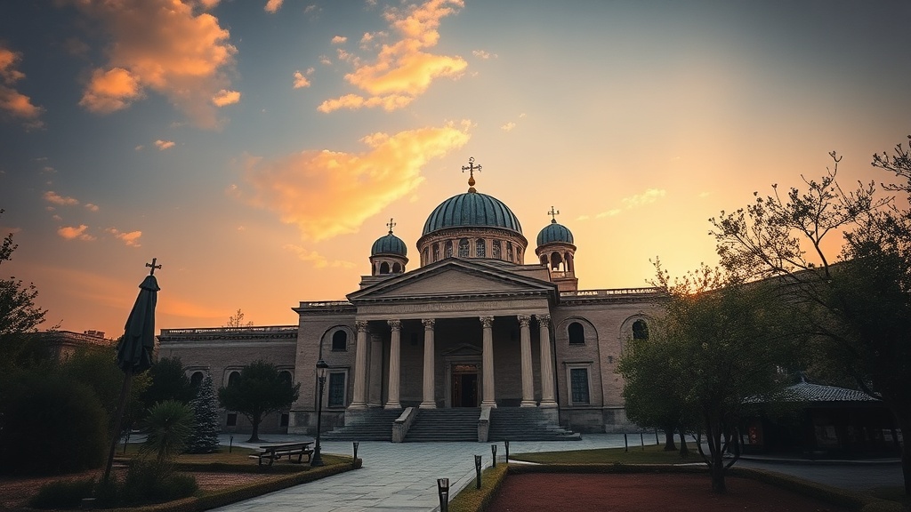 New Athos Monastery at sunset