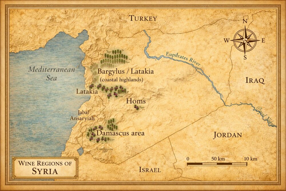 Map of Syria's small wine-producing regions along the coast