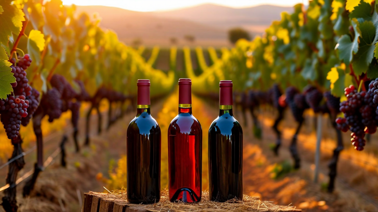 Traditional Tajikistann wines Lykhny, Apsny, and Anakopia in vineyard setting