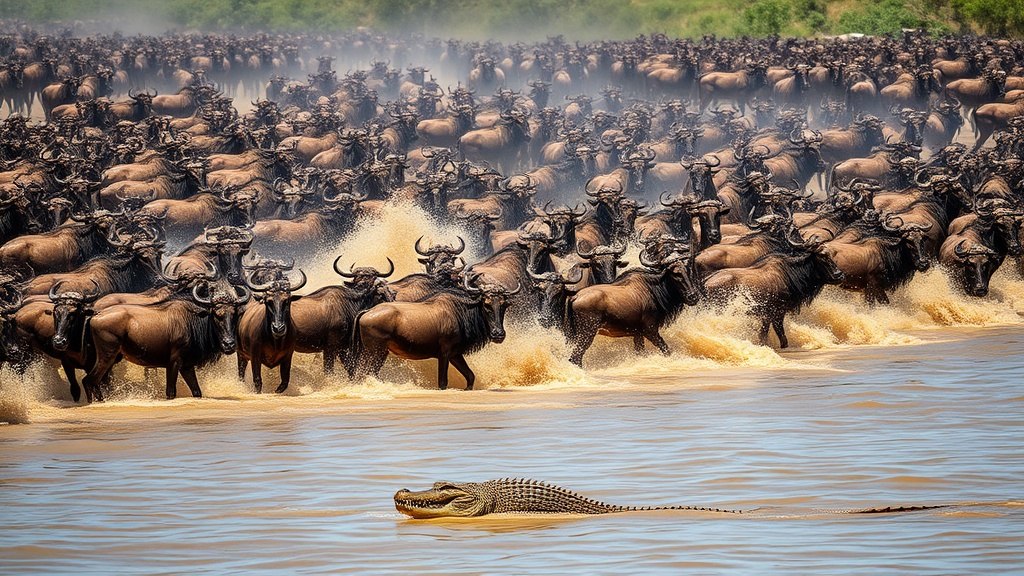 Wildebeest river crossing