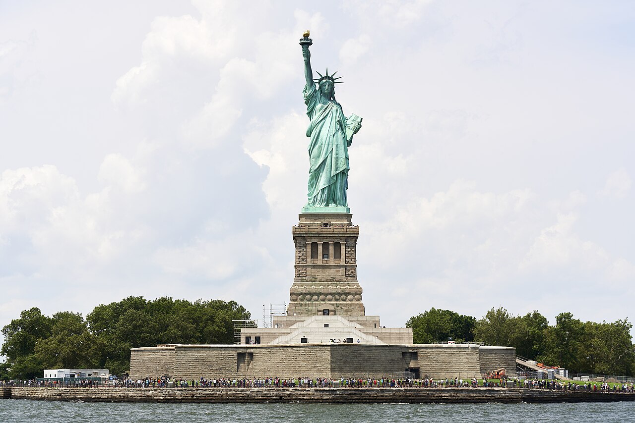 The Statue of Liberty on Liberty Island in New York Harbor.