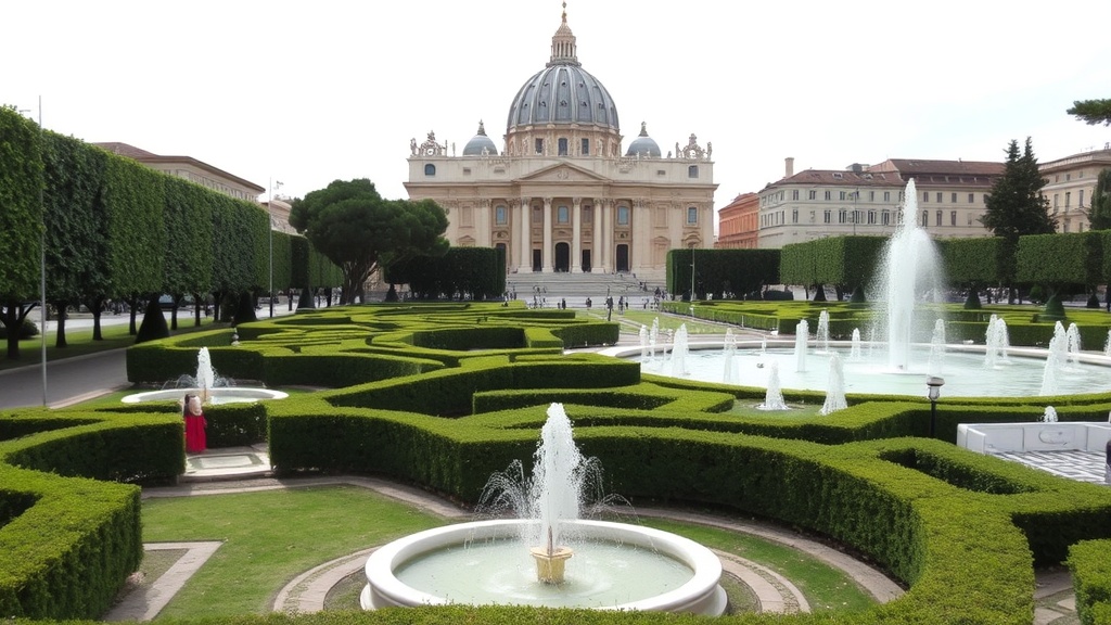 The Vatican Gardens behind St Peter's Basilica
