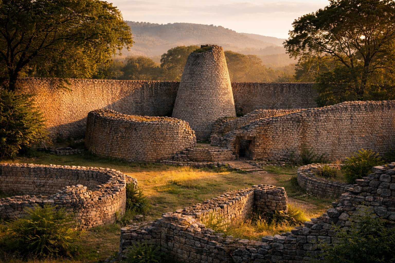 Great Zimbabwe ancient stone ruins with conical tower